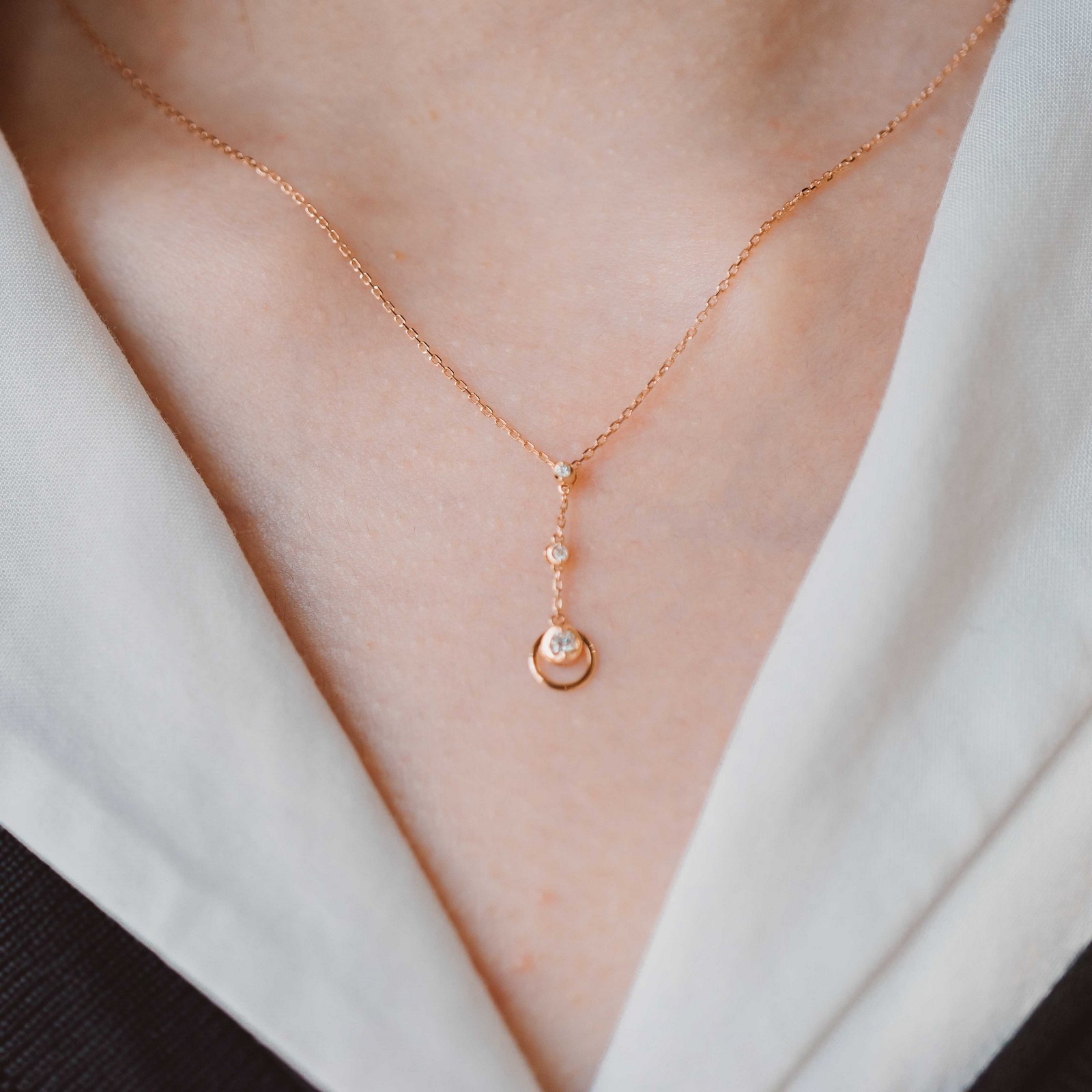 Michael Trio Luna Mini Diamond Necklace in 18K Rose Gold · v8