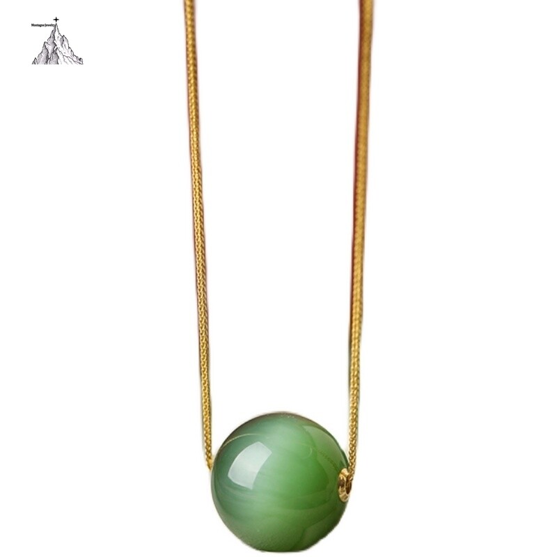 Montagne Jewelry จี้หยกเขียวหายากจากธรรมชาติ ทองคำเหลือง 18k เครื่องประดับผู้หญิง สร้อยคอจี้