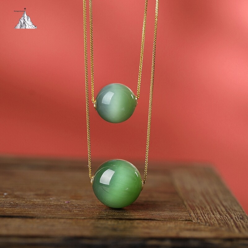 Montagne Jewelry จี้หยกเขียวหายากจากธรรมชาติ ทองคำเหลือง 18k เครื่องประดับผู้หญิง สร้อยคอจี้