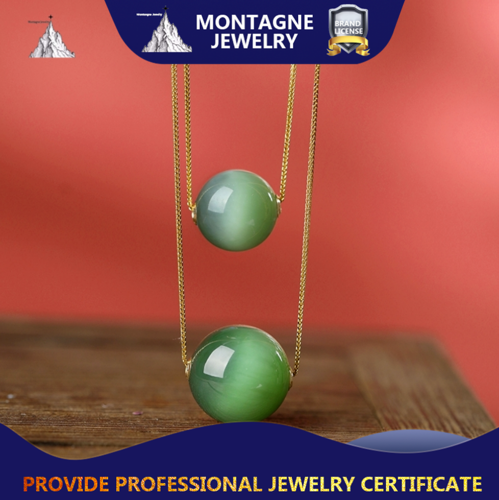 Montagne Jewelry จี้หยกเขียวหายากจากธรรมชาติ ทองคำเหลือง 18k เครื่องประดับผู้หญิง สร้อยคอจี้