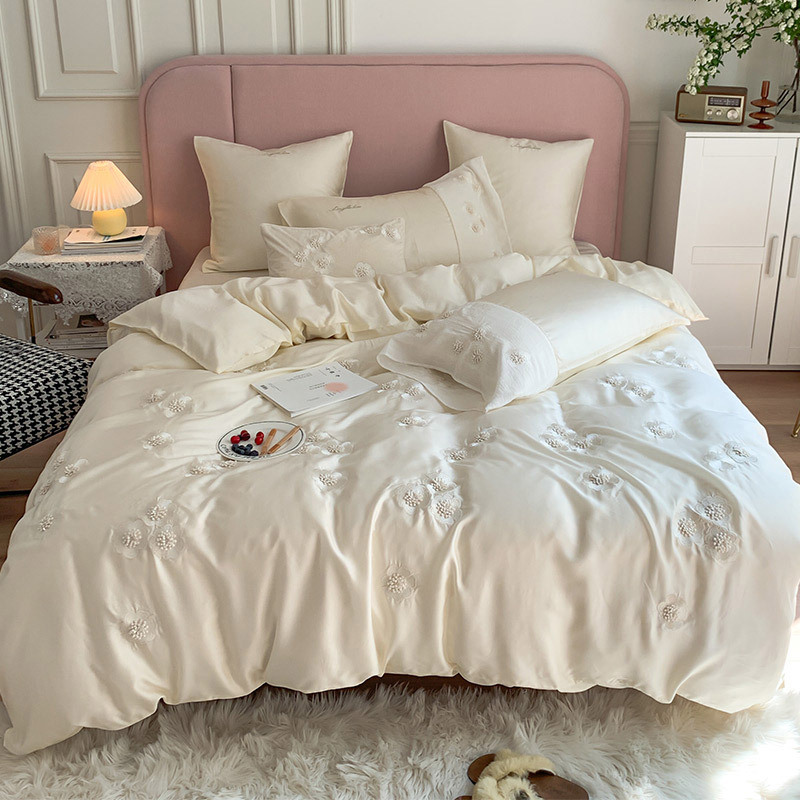 4 stuks/set Princess Wind 80 Tencel driedimensionaal bloemenborduurdekbed zijde glibberig cool tweepersoonsbed 1,8 m 1,5 m 2,0 m