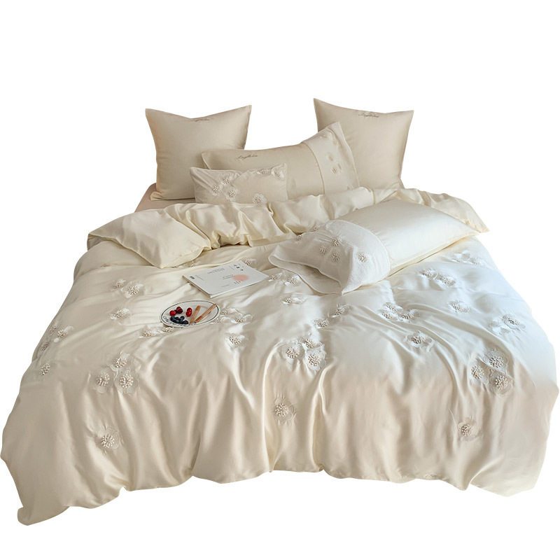 4 stuks/set Princess Wind 80 Tencel driedimensionaal bloemenborduurdekbed zijde glibberig cool tweepersoonsbed 1,8 m 1,5 m 2,0 m