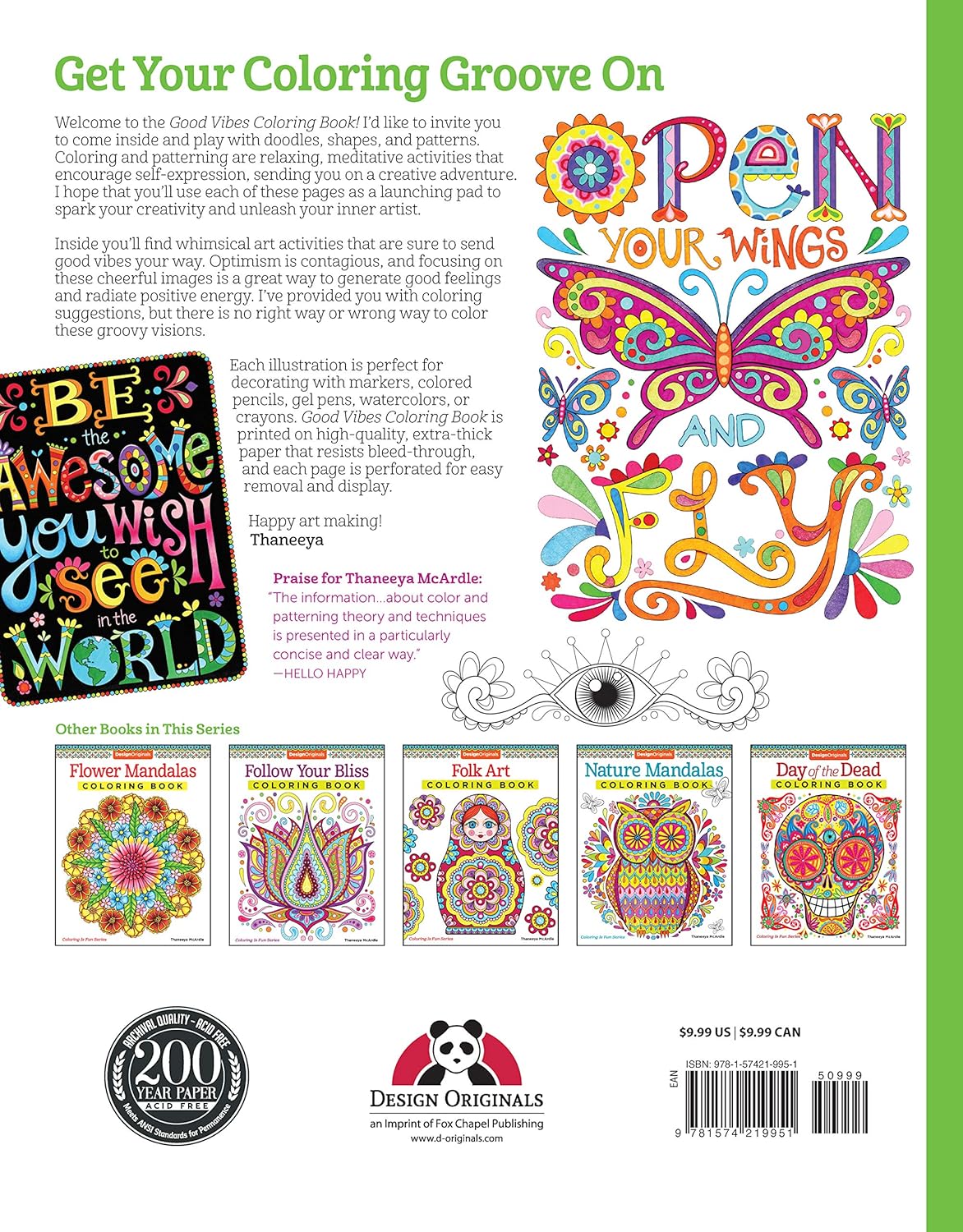 كتاب تلوين Good Vibes (التلوين ممتع) (Design Originals): 30 نشاطًا فنيًا إبداعيًا مريحًا مناسبًا للمبتدئين؛