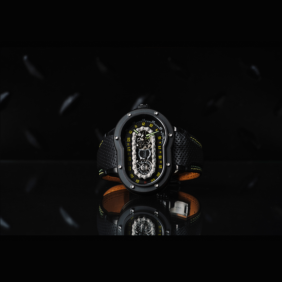 Azimuth Crazy Rider / Men / Automatic / Leather /  55 mm x 38 mm x 16 mm / 3 ATM / True 24-hour hand displayed on a rotating chain. Minute indicator /  In-house modified automatic movement reserve · v4