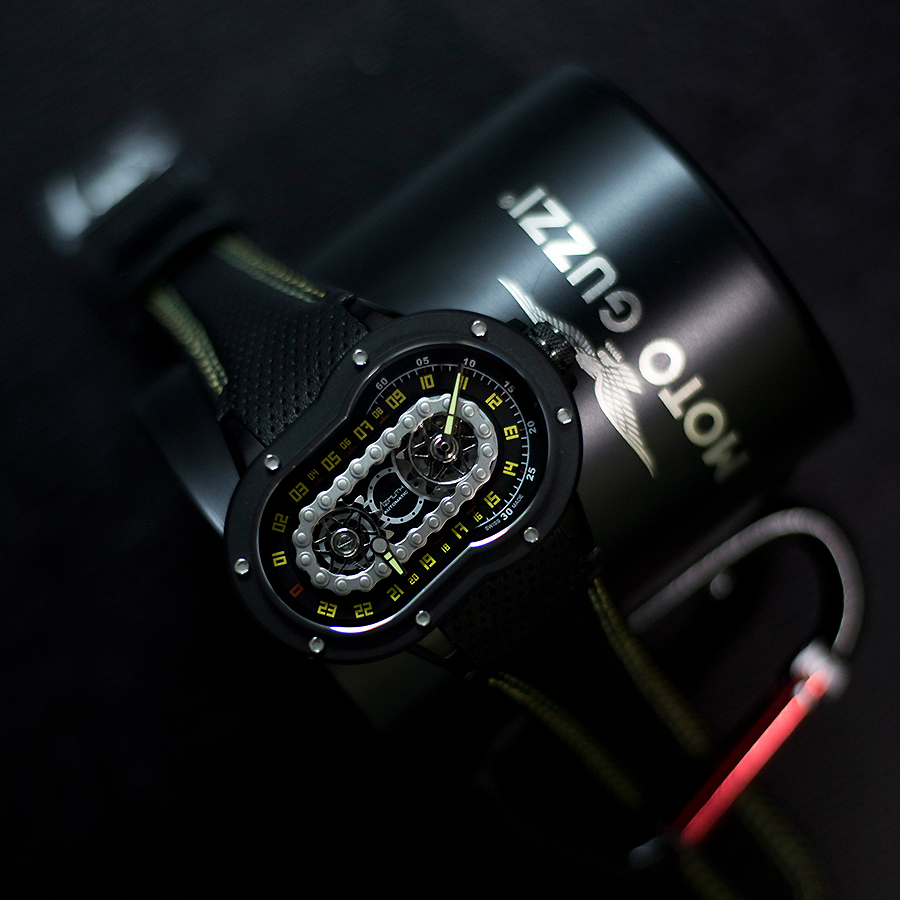 Azimuth Crazy Rider / Men / Automatic / Leather /  55 mm x 38 mm x 16 mm / 3 ATM / True 24-hour hand displayed on a rotating chain. Minute indicator /  In-house modified automatic movement reserve · v4
