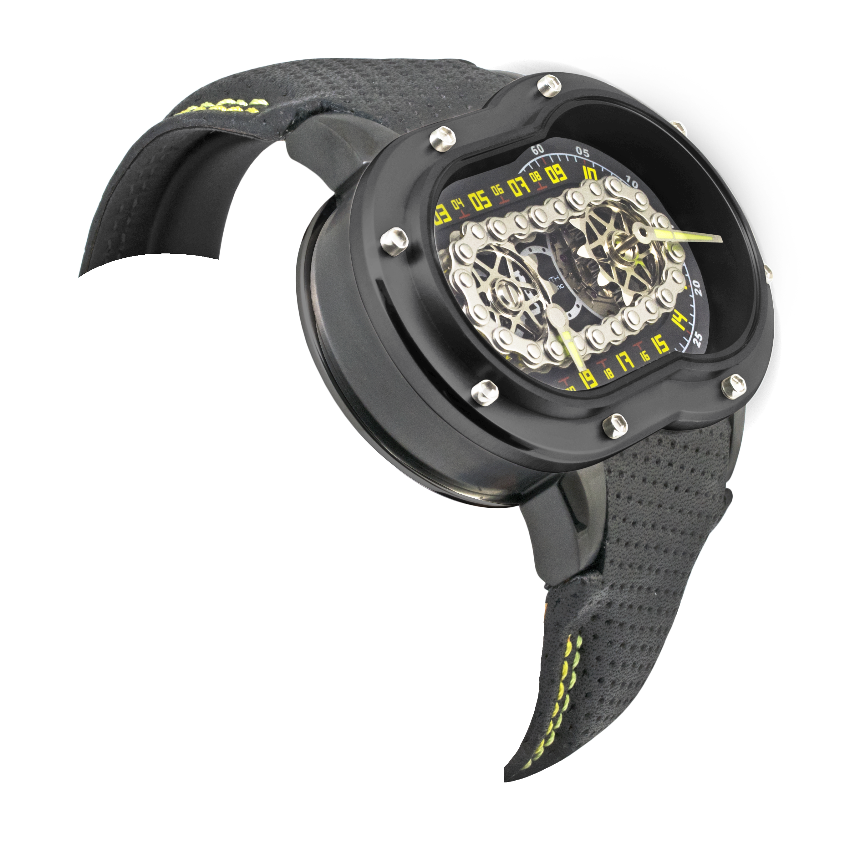 Azimuth Crazy Rider / Men / Automatic / Leather /  55 mm x 38 mm x 16 mm / 3 ATM / True 24-hour hand displayed on a rotating chain. Minute indicator /  In-house modified automatic movement reserve · v4