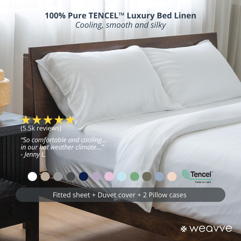 طقم Weavve Signature TENCEL™ الكلاسيكي (ملاءة سرير ملائمة وغطاء لحاف وغطاء وسادة) [ملاءة سرير وبياضات أسرّة]