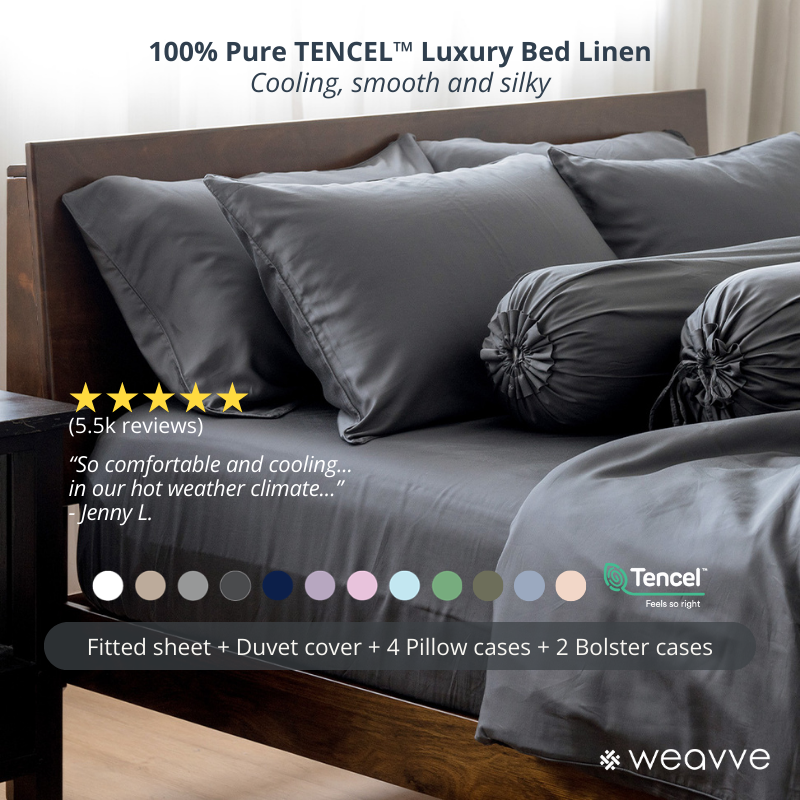 Weavve Signature TENCEL™ Deluxe Set (ผ้าปูที่นอนแบบรัดมุม ปลอกผ้านวม ปลอกหมอนอิง) [ชุดเครื่องนอน]