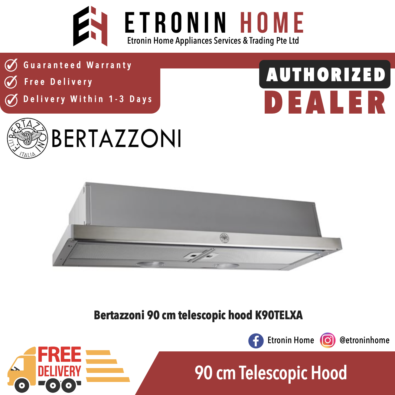 Bertazzoni 90 cm telescopic hood K90TELXA