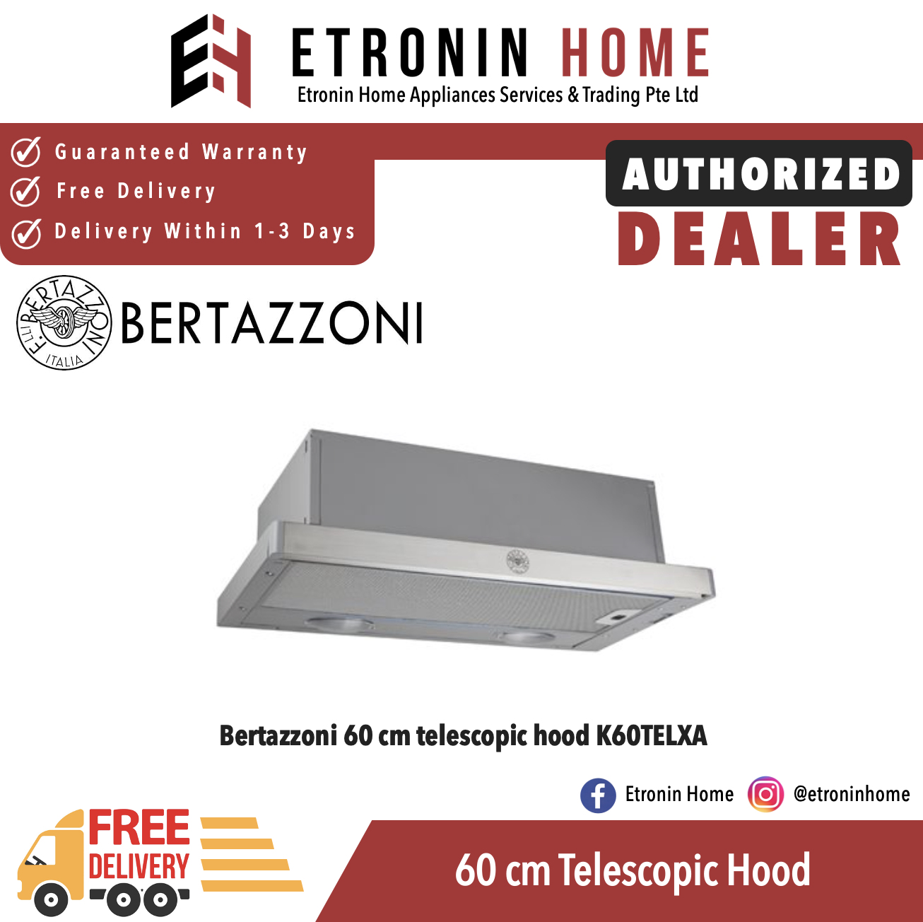 Bertazzoni 60 cm telescopic hood K60TELXA · v3