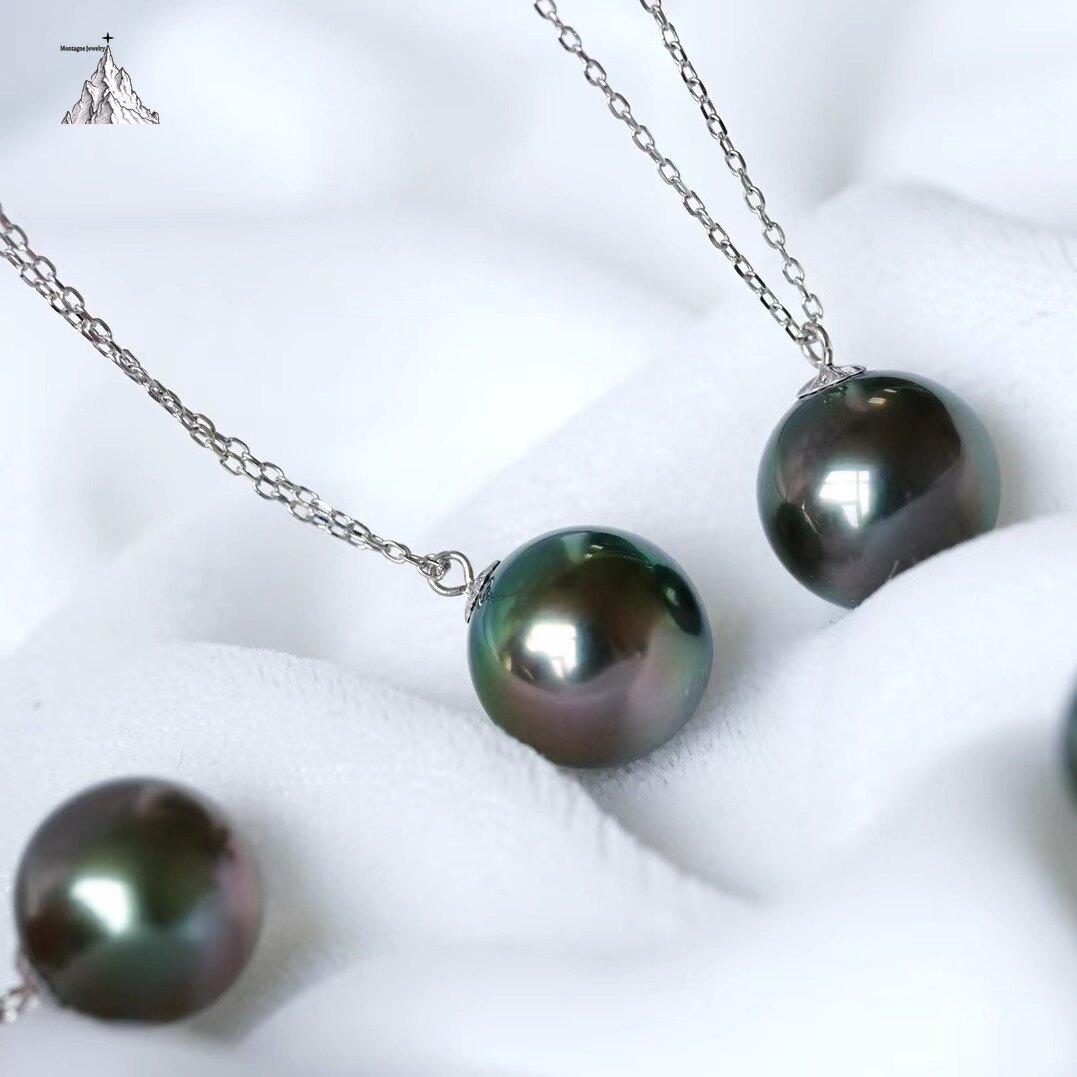 Montagne Jewelry 18k Pure White Gold Simple Design Natural Seawater Tahiti Black Pearl Pendant Necklace · v5