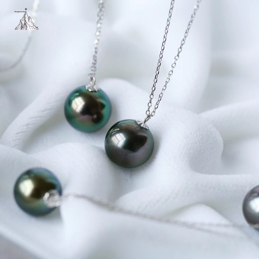 Montagne Jewelry 18k Pure White Gold Simple Design Natural Seawater Tahiti Black Pearl Pendant Necklace · v5