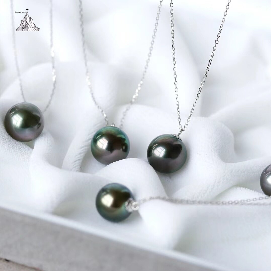 Montagne Jewelry 18k Pure White Gold Simple Design Natural Seawater Tahiti Black Pearl Pendant Necklace · v5