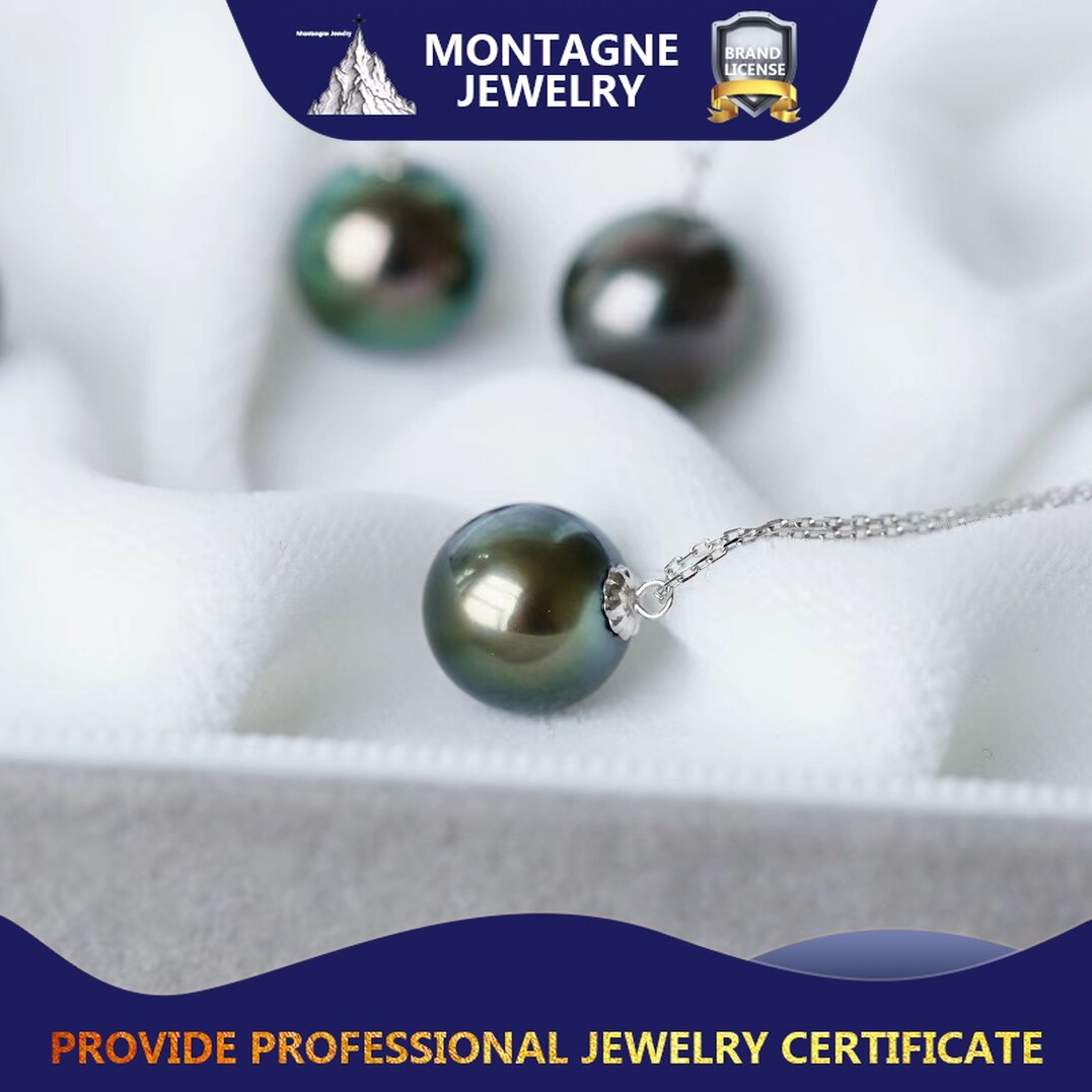 Montagne Jewelry 18k Pure White Gold Simple Design Natural Seawater Tahiti Black Pearl Pendant Necklace · v5