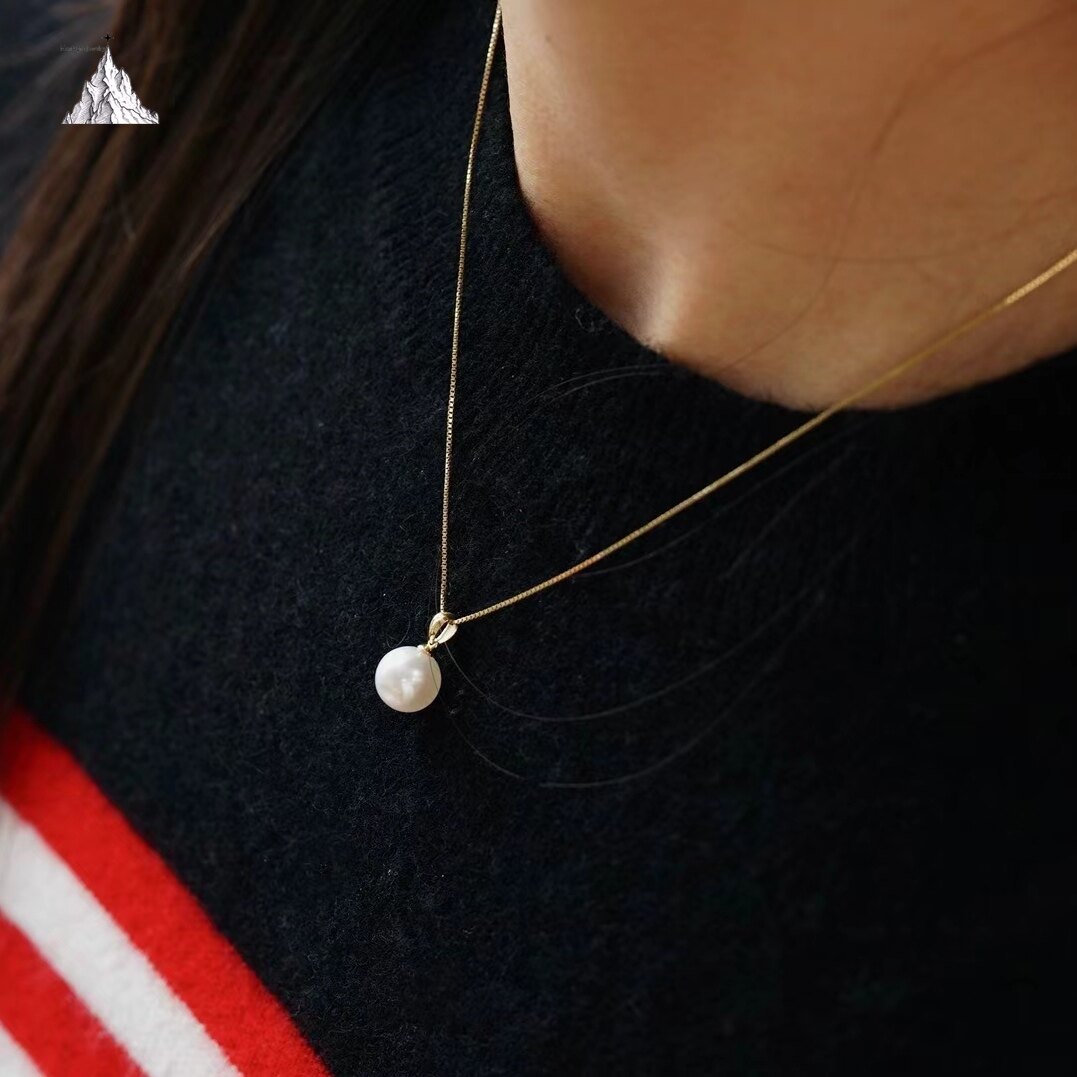 Montagne Jewelry 18k Pure Gold Simple Design Natural Seawater Japan Akoya Pearl Pendant Necklace · v5