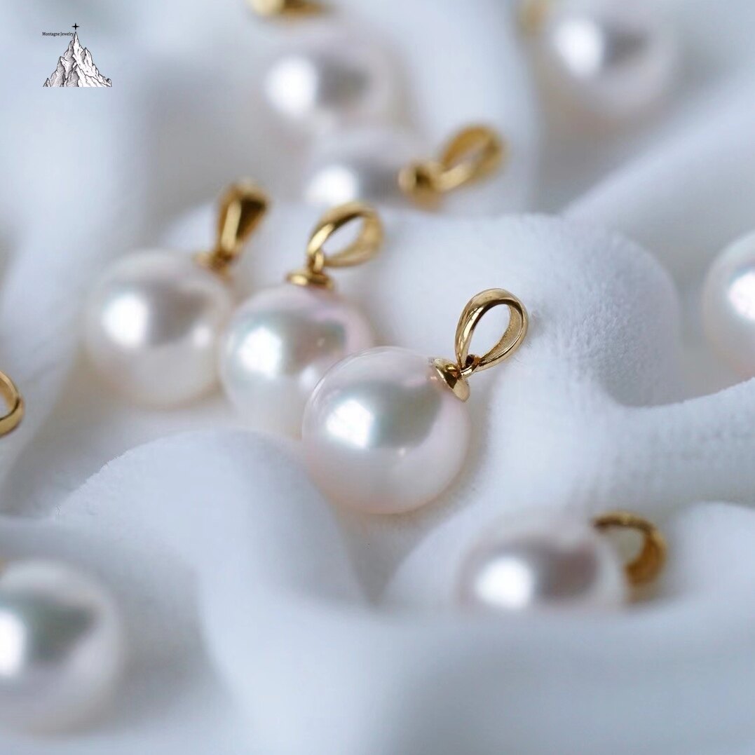 Montagne Jewelry 18k Pure Gold Simple Design Natural Seawater Japan Akoya Pearl Pendant Necklace · v5
