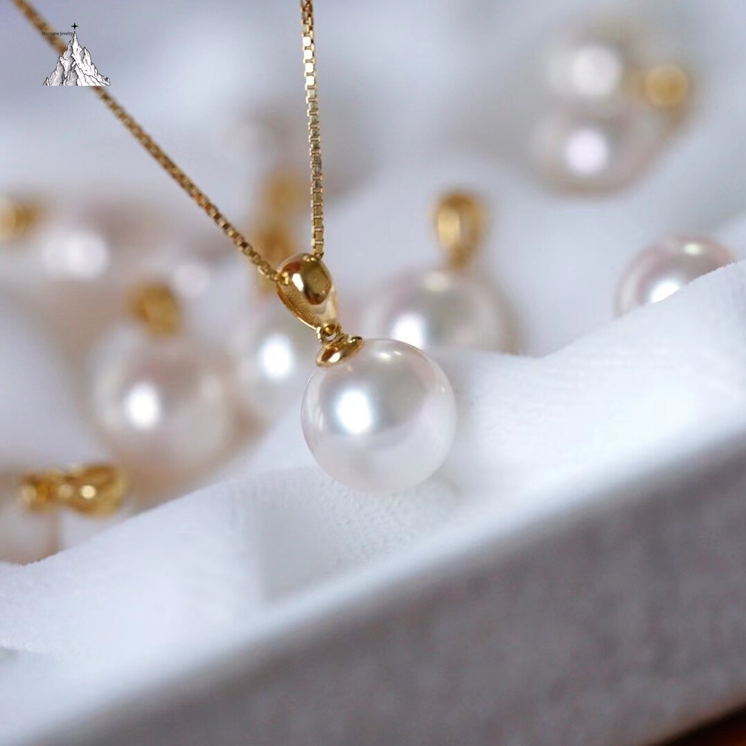 Montagne Jewelry 18k Pure Gold Simple Design Natural Seawater Japan Akoya Pearl Pendant Necklace · v5