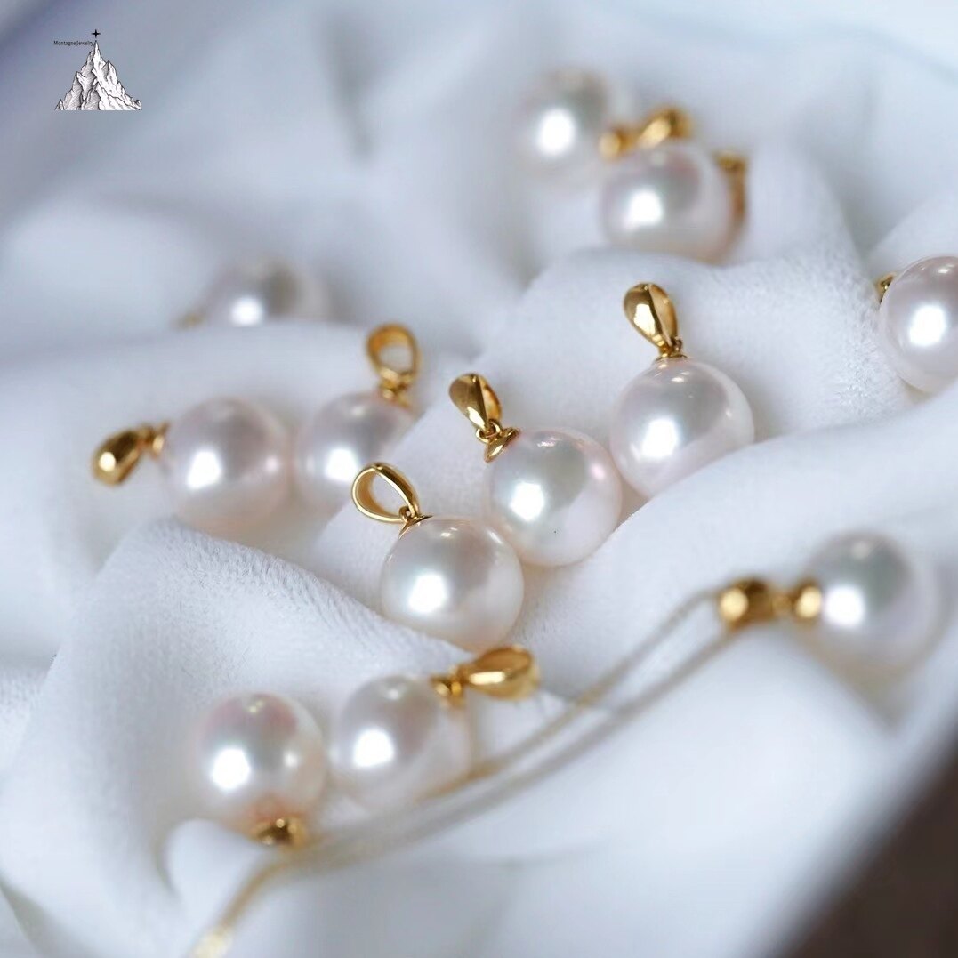 Montagne Jewelry 18k Pure Gold Simple Design Natural Seawater Japan Akoya Pearl Pendant Necklace · v5