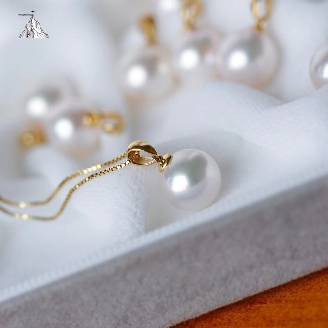 Montagne Jewelry 18k Pure Gold Simple Design Natural Seawater Japan Akoya Pearl Pendant Necklace · v5