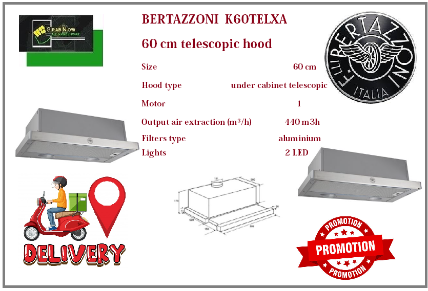 BERTAZZONI K60TELXA 60 cm telescopic hood / FREE EXPRESS DELIVERY