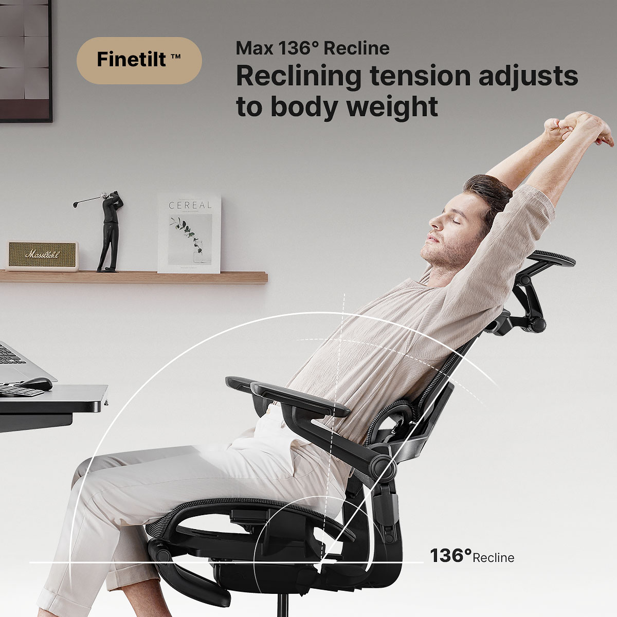 เก้าอี้สำนักงาน Hinomi H1Pro Ergonomic พับได้ พร้อมที่วางขาและที่วางแขนพับเก็บ | เก้าอี้เกมมิ่งตาข่าย