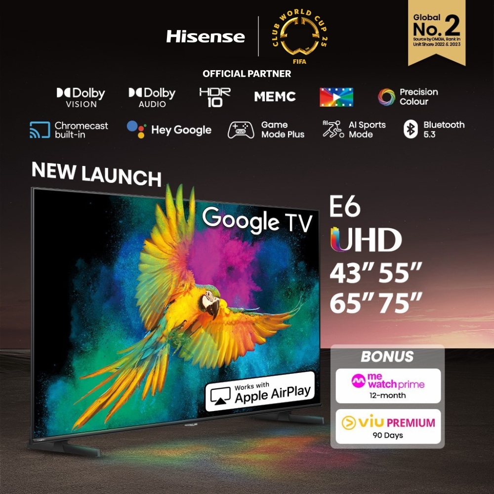 Hisense E6N 43/55/65/75 inch 4K UHD Google TV | Dolby Vision & Audio | DTS VirtualX | MEMC · v15
