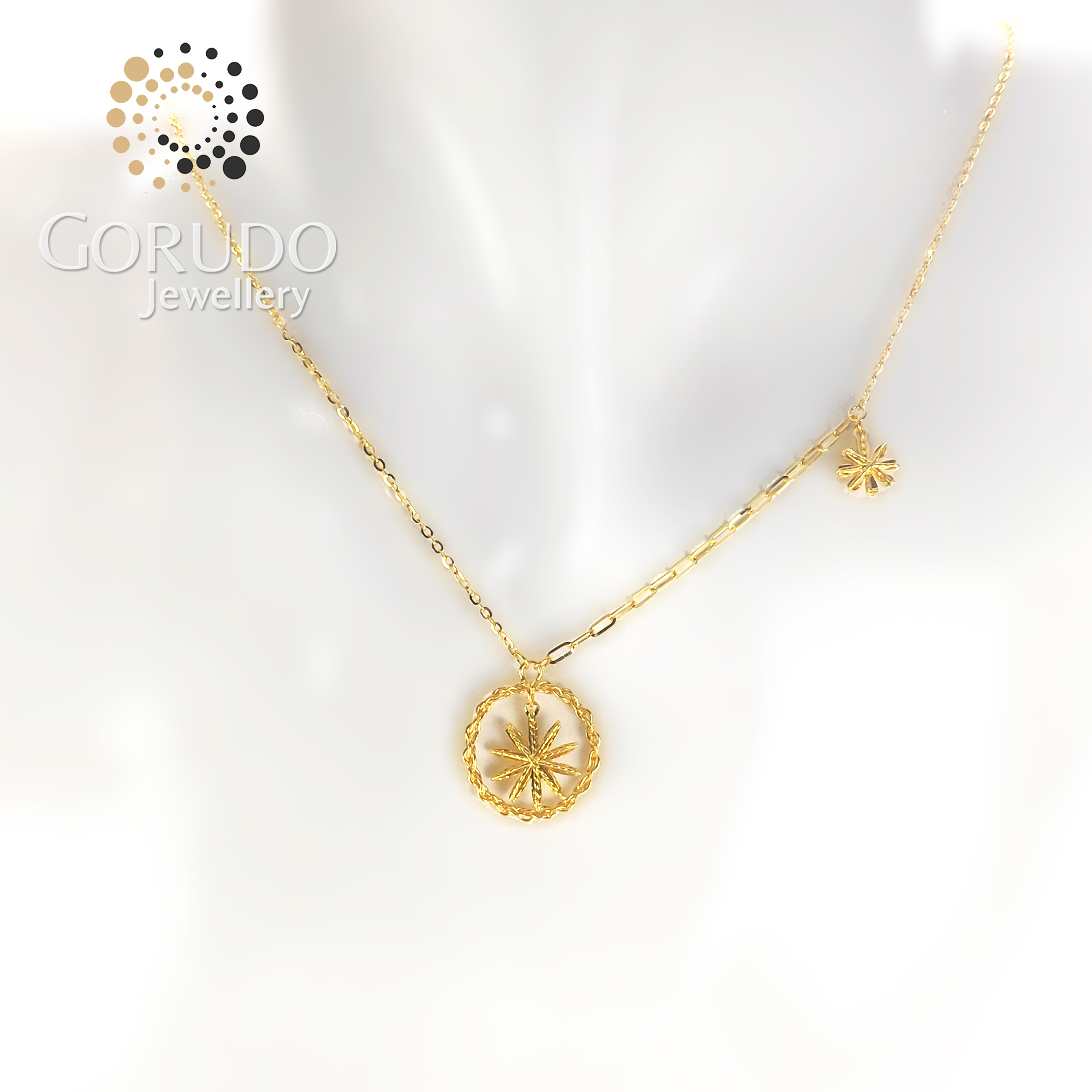 Gorudo Jewellery Pendente a stella scintillante in oro puro 999 con catena + bracciale + orecchino (set di gioielli)