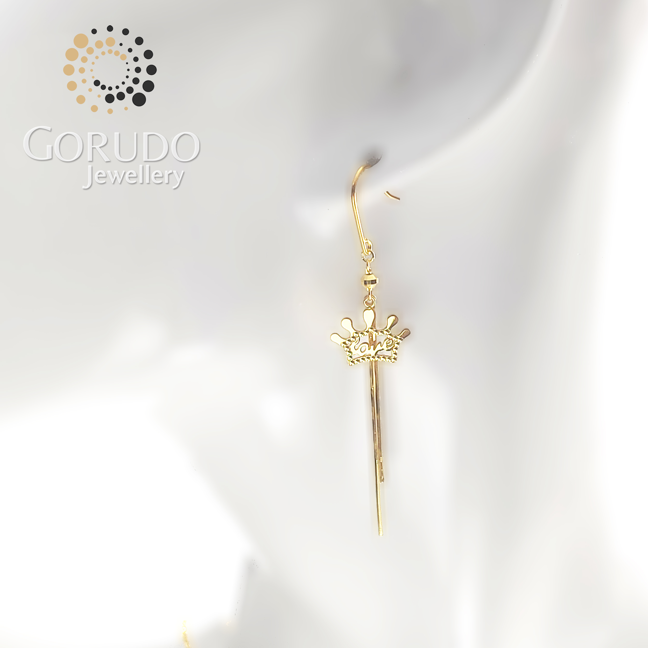 Gorudo Jewellery Pendente a forma di corona d'amore in oro puro 999 con catena + bracciale + orecchino (set di gioielli)