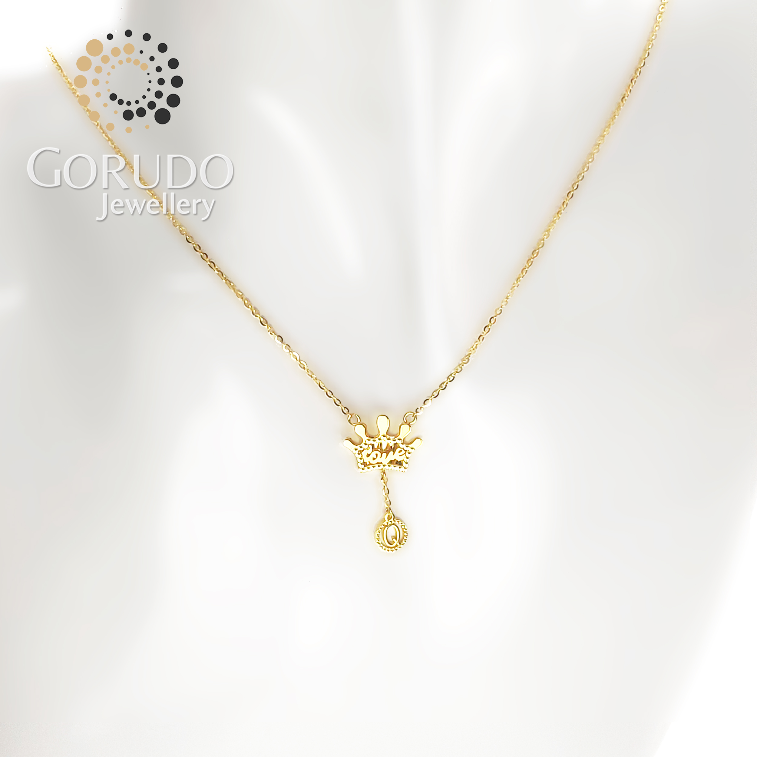Gorudo Jewellery Pendente a forma di corona d'amore in oro puro 999 con catena + bracciale + orecchino (set di gioielli)