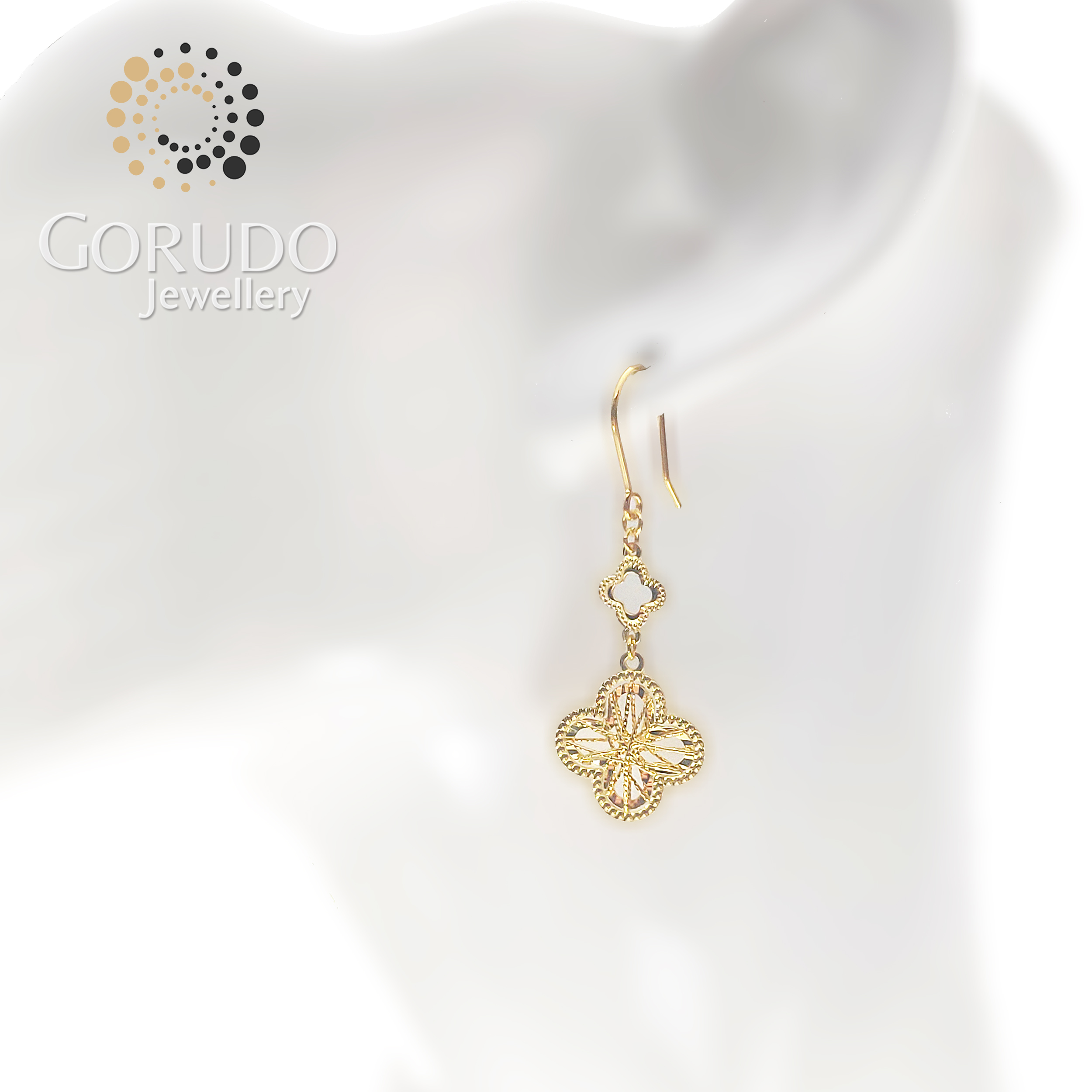 Liontin Daun Cengkeh Keberuntungan dari Emas Murni 999 dari Gorudo Jewellery dengan Gelang dan Anting Rantai (Set Perhiasan)