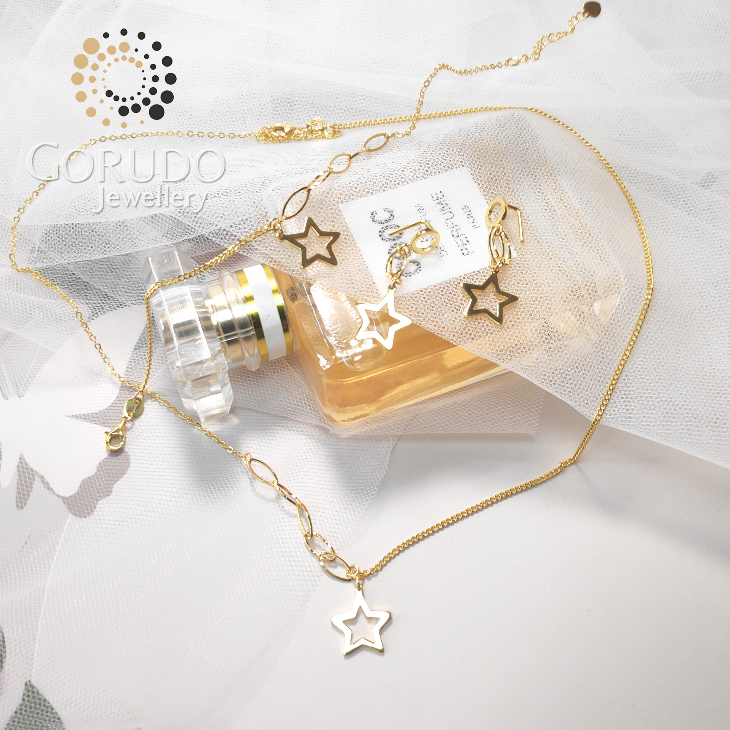 Gorudo Jewellery 999 Pure Gold Glow Star Pendant With Chain + Bracelet + Earring ( Jewellery Set ) · v3