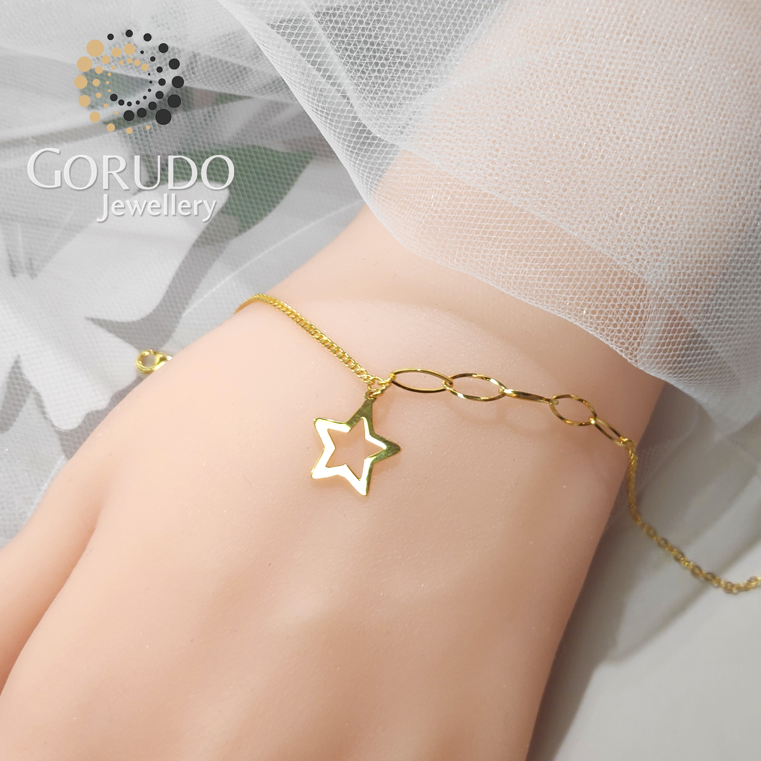 Gorudo Jewellery 999 Pure Gold Glow Star Pendant With Chain + Bracelet + Earring ( Jewellery Set ) · v3