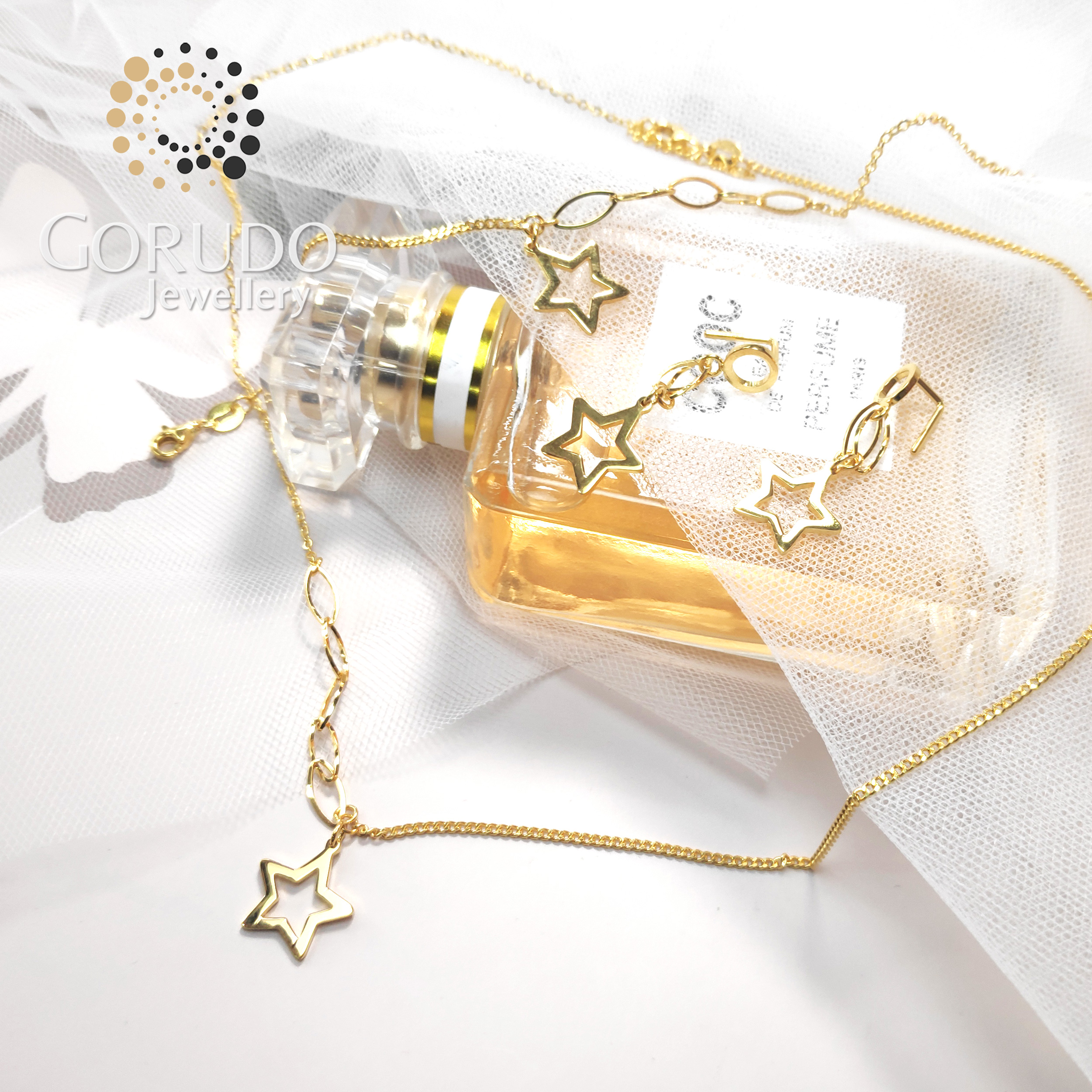 Gorudo Jewellery 999 Pure Gold Glow Star Pendant With Chain + Bracelet + Earring ( Jewellery Set ) · v3
