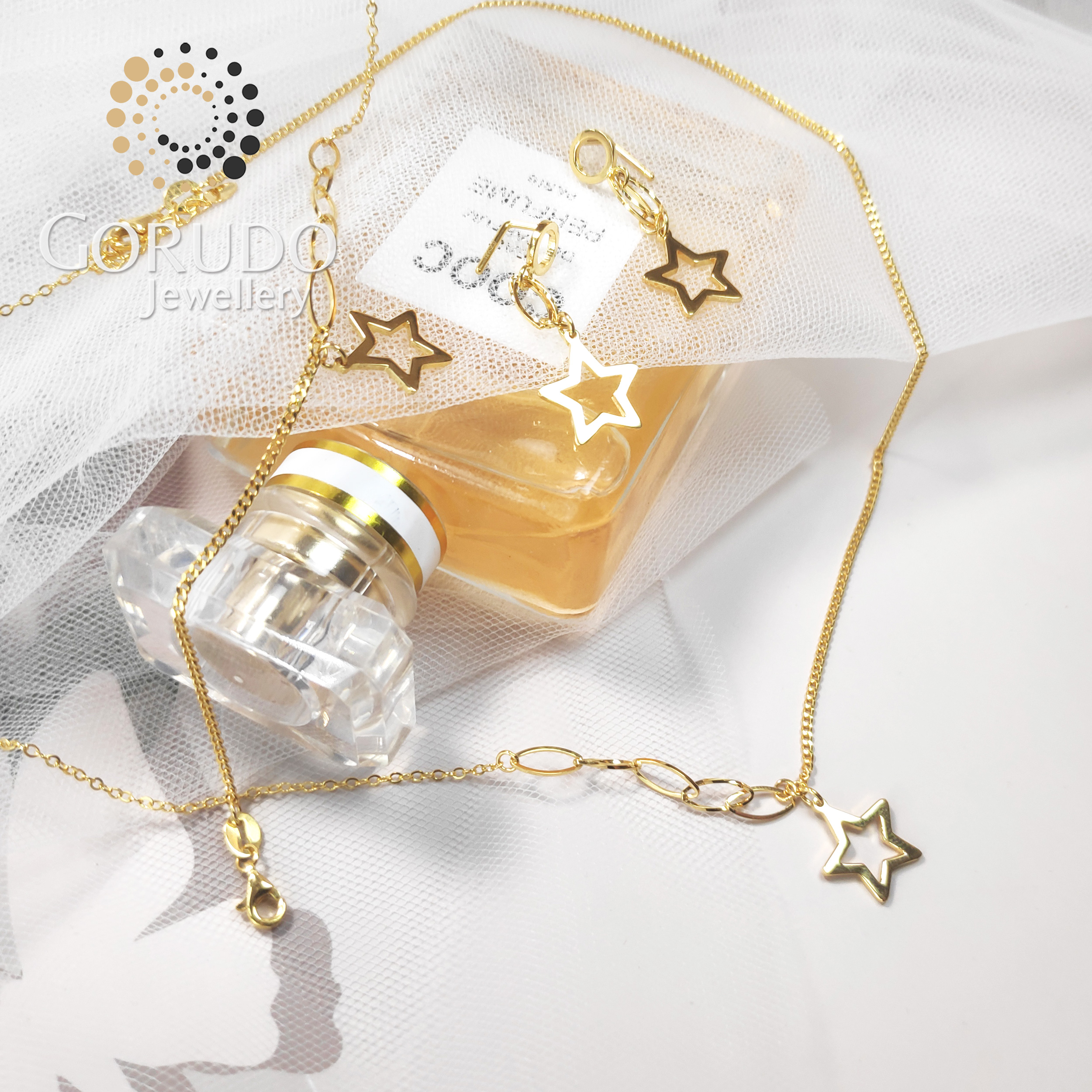 Gorudo Jewellery 999 Pure Gold Glow Star Pendant With Chain + Bracelet + Earring ( Jewellery Set ) · v3
