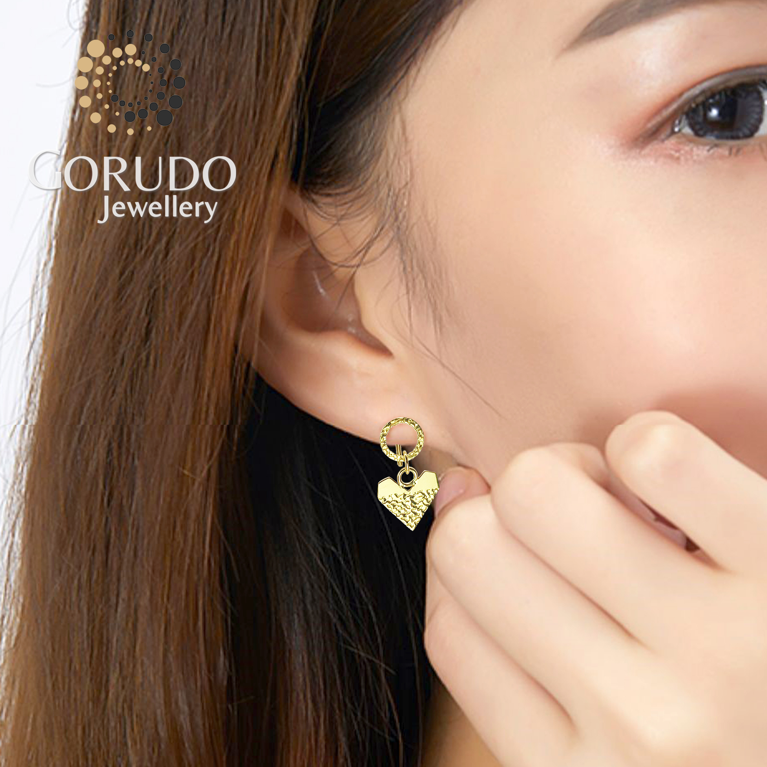 Gorudo Jewellery 999 Pure Gold Heart Pendant With Chain + Bracelet + Earring ( Jewellery Set ) · v4