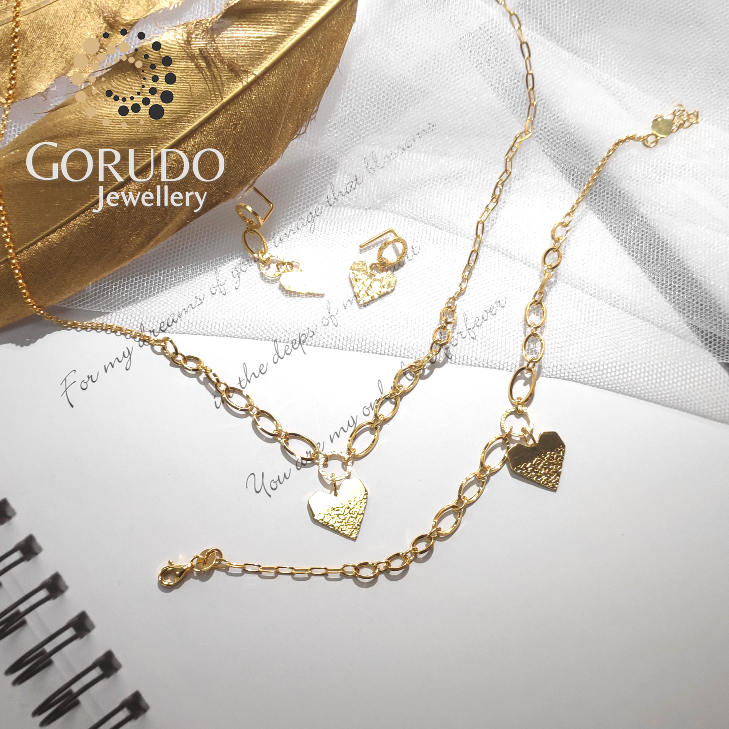 Gorudo Jewellery 999 Pure Gold Heart Pendant With Chain + Bracelet + Earring ( Jewellery Set ) · v4