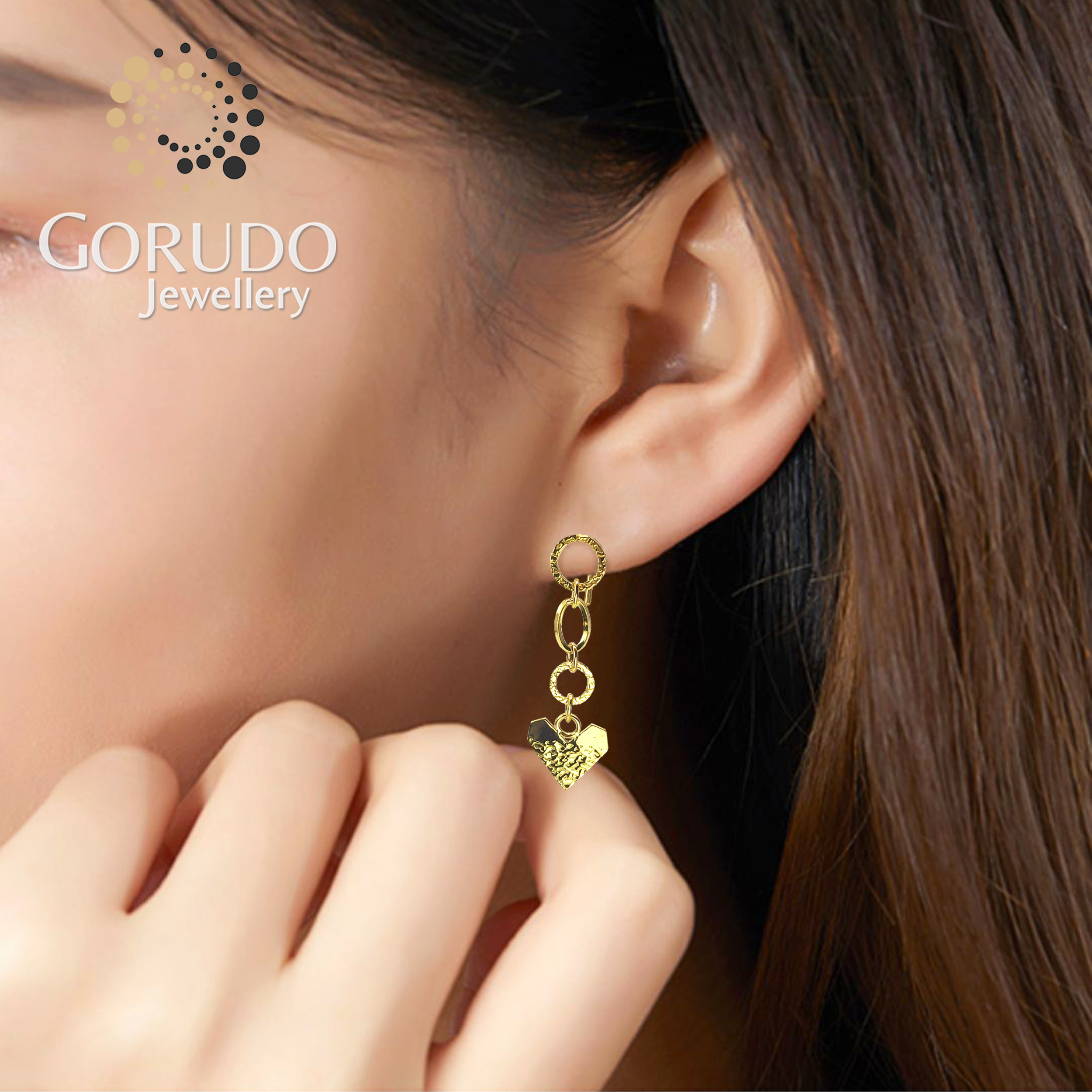 Gorudo Jewellery 999 Pure Gold Heart Pendant With Chain + Bracelet + Earring ( Jewellery Set ) · v4