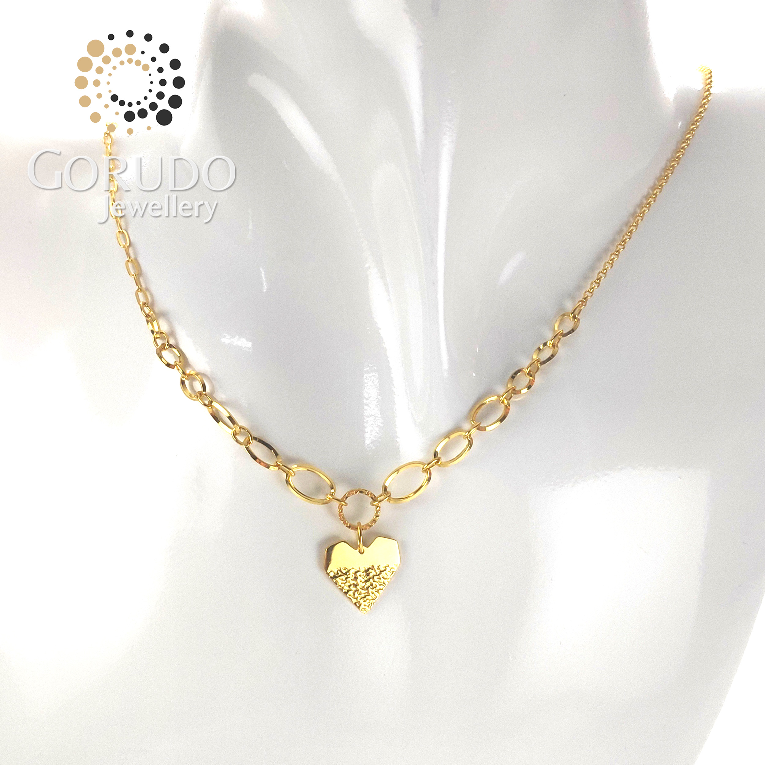 Gorudo Jewellery 999 Pure Gold Heart Pendant With Chain + Bracelet + Earring ( Jewellery Set ) · v4