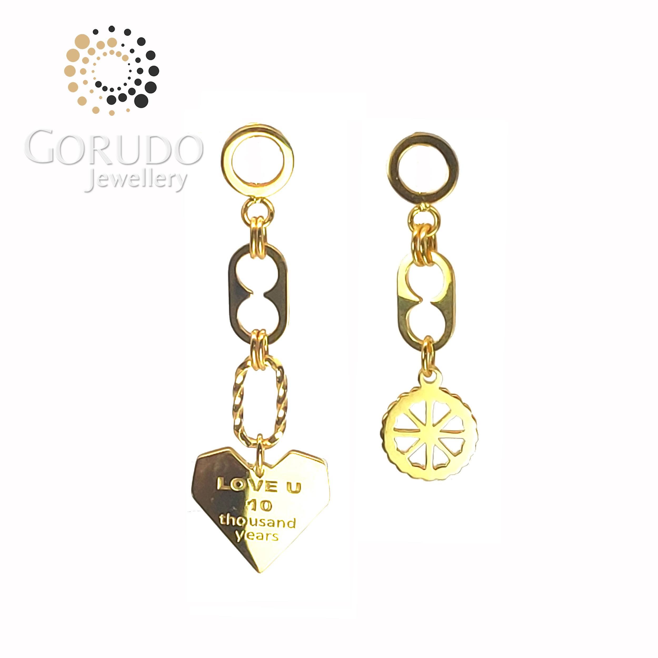 Gorudo Jewellery 999 Pure Gold LOVE U Pendant With Chain + Earring ( Jewellery Set ) · v2