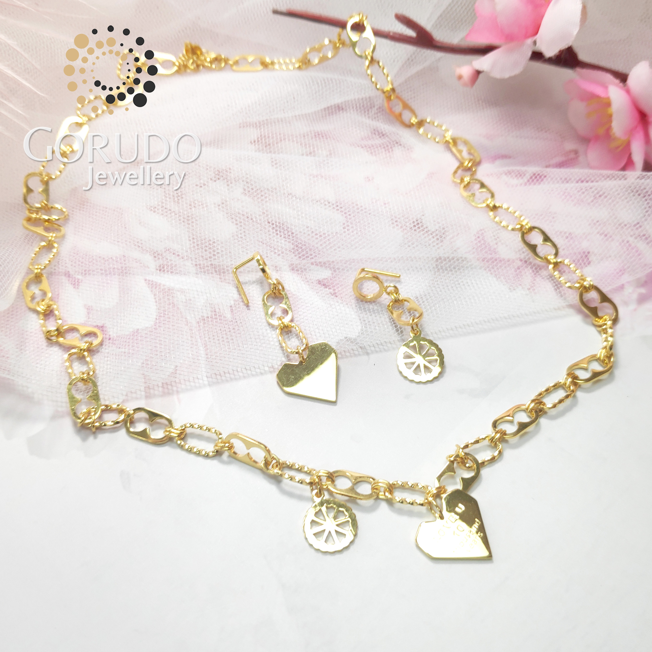 Gorudo Jewellery 999 Pure Gold LOVE U Pendant With Chain + Earring ( Jewellery Set ) · v2