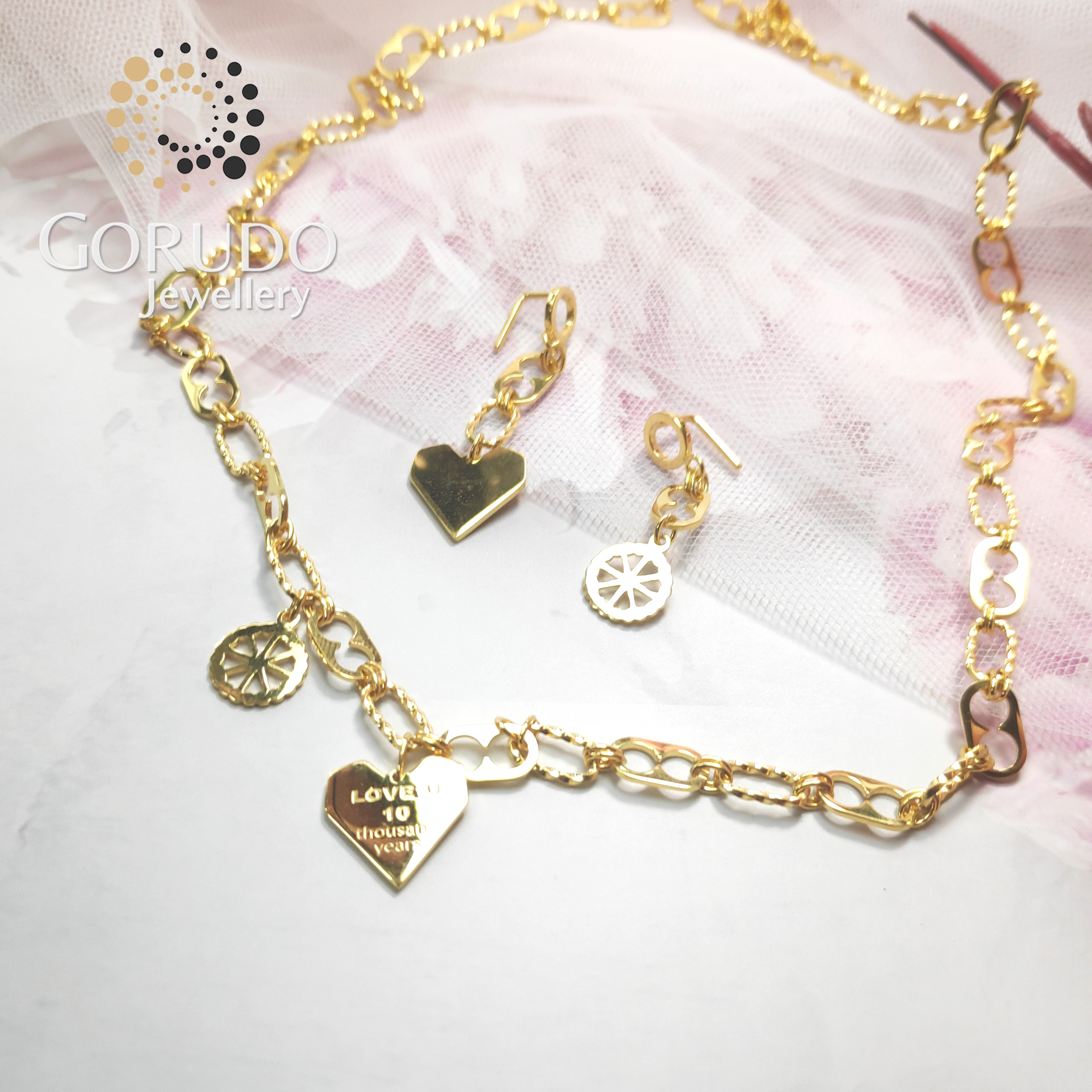 Gorudo Jewellery 999 Pure Gold LOVE U Pendant With Chain + Earring ( Jewellery Set ) · v2