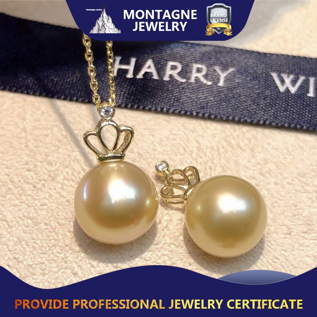 Montagne Jewelry South Sea Pearl 18K Pure Gold Pendant Lucky Crown Natural 10-11mm Pearl Pendant Necklace · v3