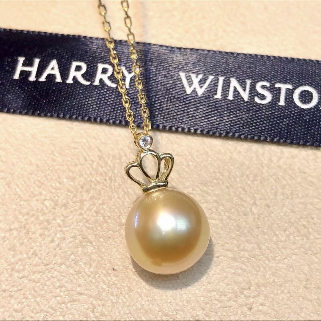 Montagne Jewelry South Sea Pearl 18K Pure Gold Pendant Lucky Crown Natural 10-11mm Pearl Pendant Necklace · v3