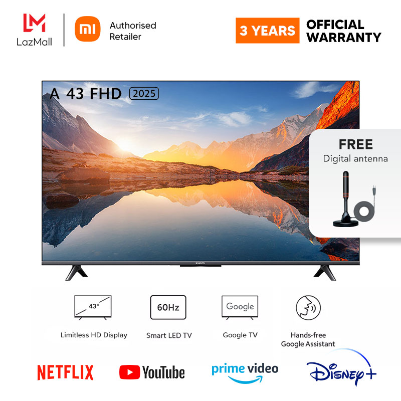 (Official) Xiaomi TV A 43 FHD 2025 TV Smart Google TV DVB-T2/C Voice Control 1.5GB RAM 8GB ROM 5G WIFI bluetooth 5.0 Google OS HD Smart TV Television Google Playstore Youtube Chromecast (3 Years Warranty)