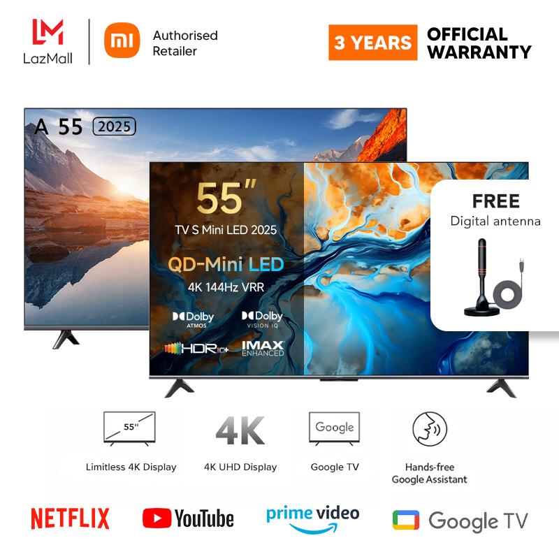 (Oficjalny) Xiaomi TV A 55 2025/ TV S Mini LED 55 2025 | Google TV 4K Ultra HD DCI-P3 94% gama kolorów HDR10+ Google Playstore Wbudowany Chromecast Dolby Vision i wyświetlacz bez obramowania (3 lata gwarancji)