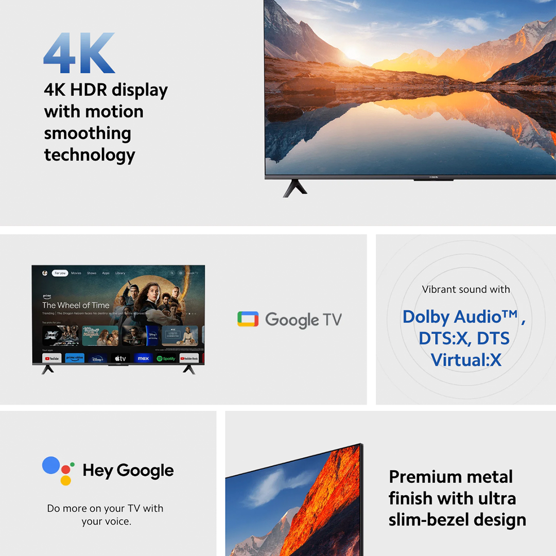 (Oficjalny) Xiaomi TV A 55 2025/ TV S Mini LED 55 2025 | Google TV 4K Ultra HD DCI-P3 94% gama kolorów HDR10+ Google Playstore Wbudowany Chromecast Dolby Vision i wyświetlacz bez obramowania (3 lata gwarancji)