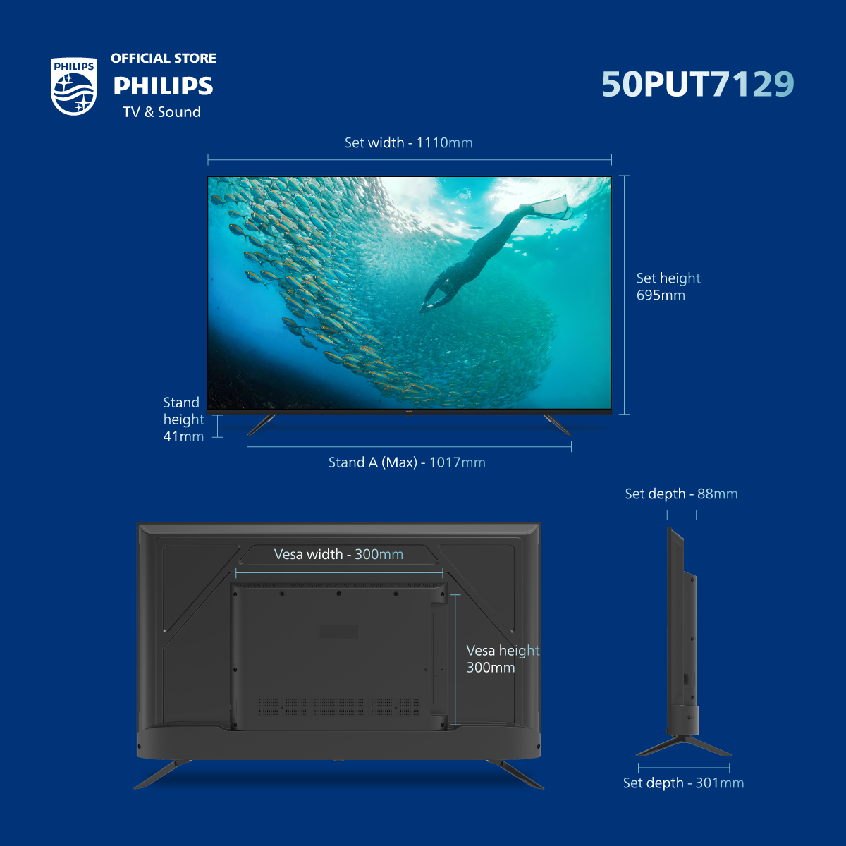 2024 Model PHILIPS 4K UHD LED 50 Inch Google TV | 50PUT7129/98 | Youtube | Netflix | meWatch | Google Assistant | Dobly Vision | FOC Tabletop Setup · v14