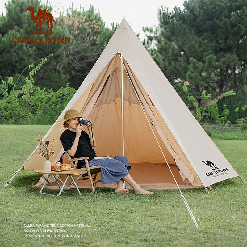 CAMELCROWN Camel Outdoor Camping Indian Tent Portable Folding Large Pyramid Cotton Tent Rainproof · v25