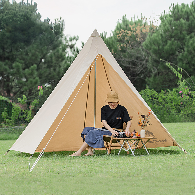 CAMELCROWN Camel Outdoor Camping Indian Tent Portable Folding Large Pyramid Cotton Tent Rainproof · v25