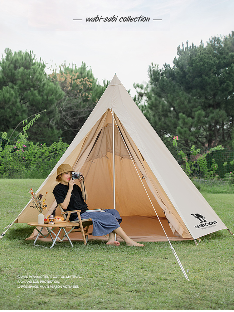 CAMELCROWN Camel Outdoor Camping Indian Tent Portable Folding Large Pyramid Cotton Tent Rainproof · v25